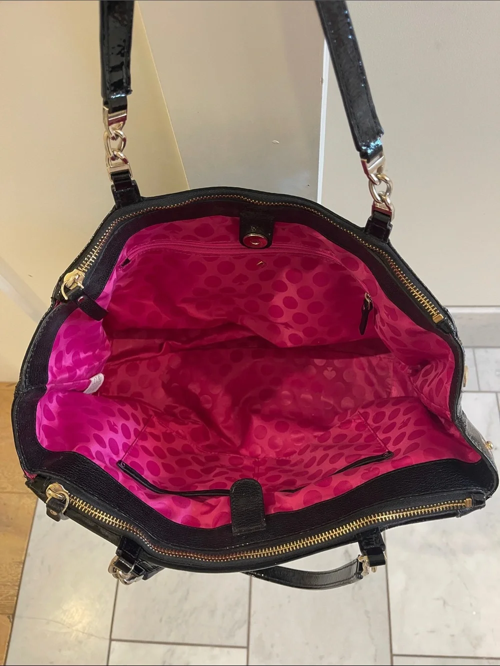 Kate Spade New York black Patent Designer Leather Tote Bag - Classic